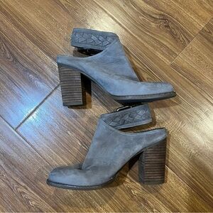 Gray Open-Heel Block Heel Booties